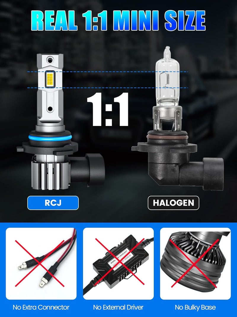 RCJ 9005 Bulbs, 16000LM Super Bright HB3 Fog Light, 6000K Cool White, Real 1:1 Size Plug and Play, Canbus Ready, lP67 Waterproof, Pack of 2 - Image 4